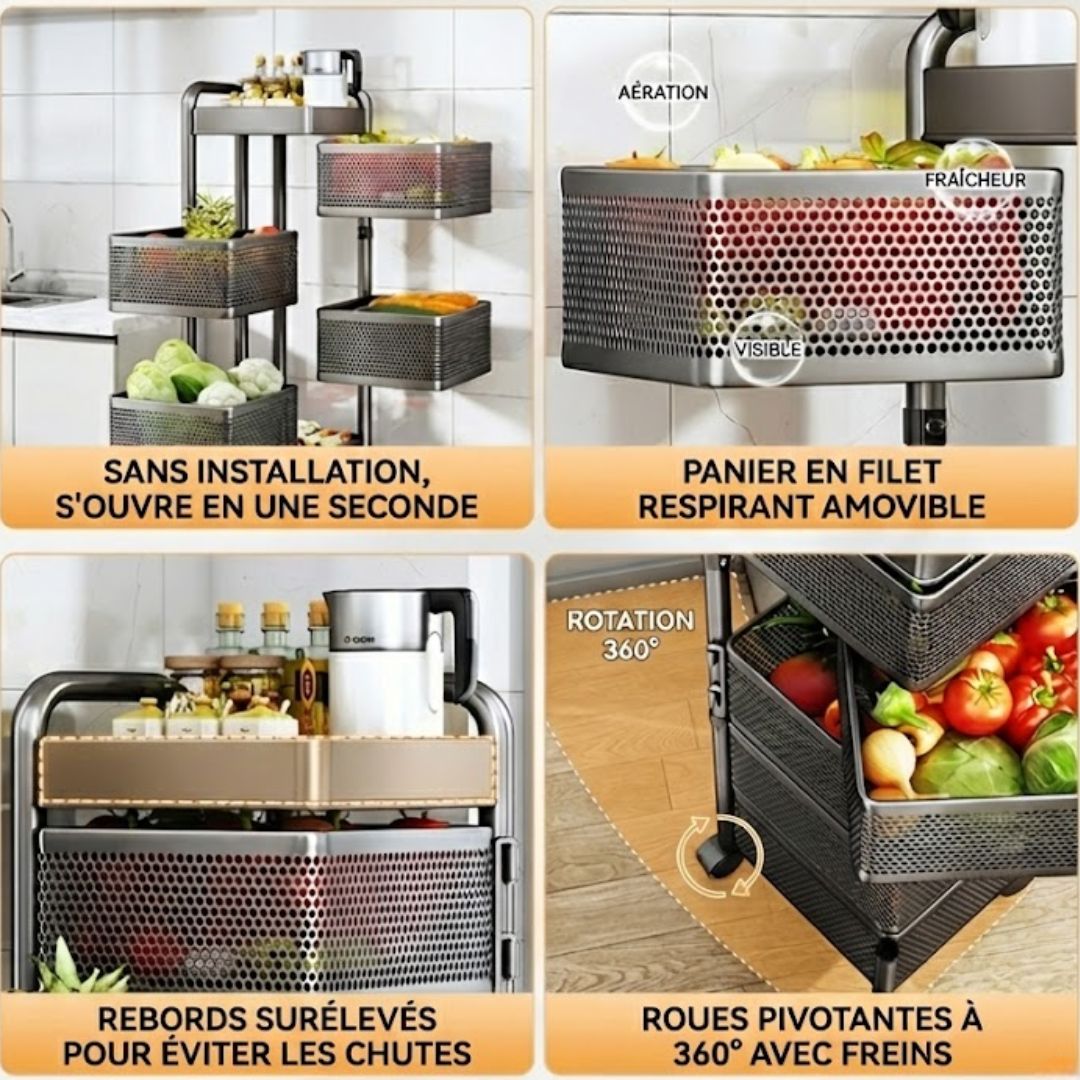 Étagère de Cuisine Pivotante à Étages